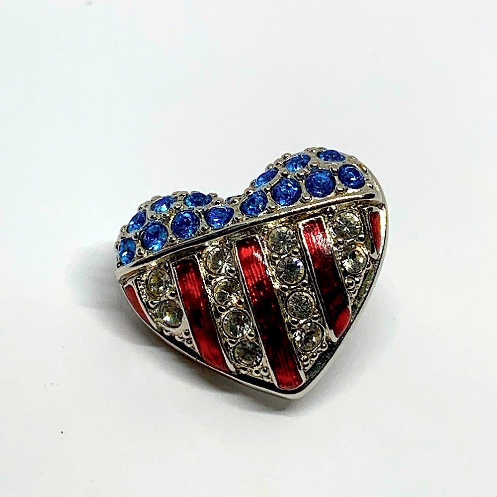 Swarovski Heart Brooch with Blue Crystals and Red Enamel